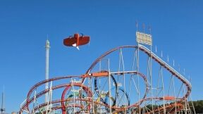 Wingtra flying over Oktoberfest rollercoaster